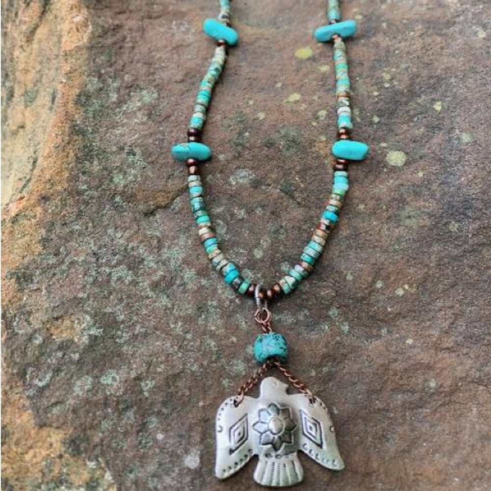 Unique handcrafted Turqurenite necklace with bird pendant